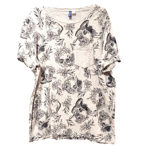 Divided H&M All Over Print Skull Snake Graphic T-Shirt Short Sleeve Gray Mens XL - Picture 1 of 7